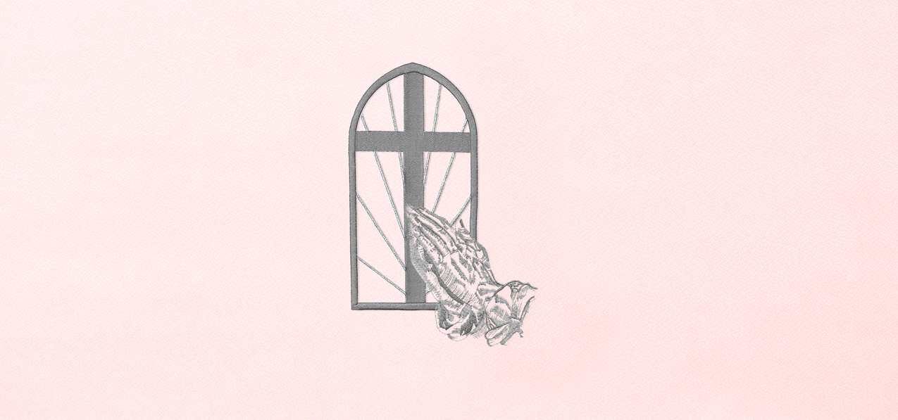 Church Window Hands Silver Pink Faux